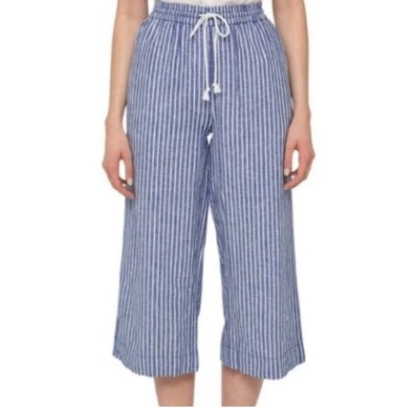 Beach Lunch Lounge‎ Margot Cerulean Stripe Linen Cotton Blend Cropped Pants Sz S - Picture 1 of 10